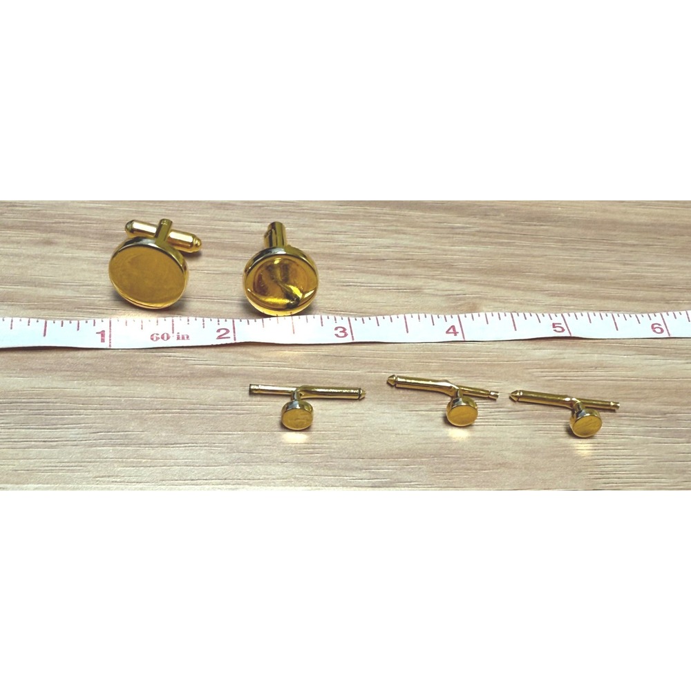Vintage WB Gold Tone Round Cufflinks and Shirt Studs Set 5pc Formal Tuxedo Mens‎